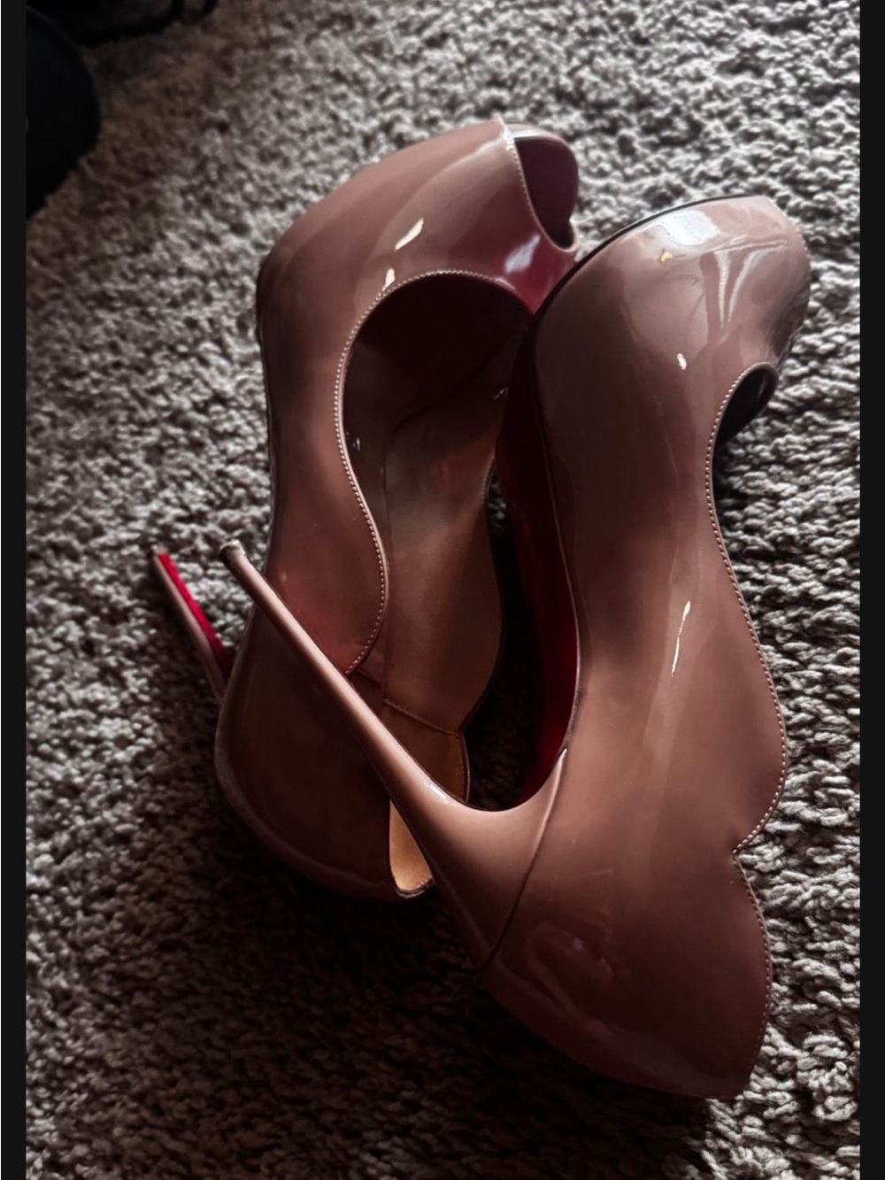 Glossy Mauve Peep-Toe Stiletto Heels - Women's Patent Pumps